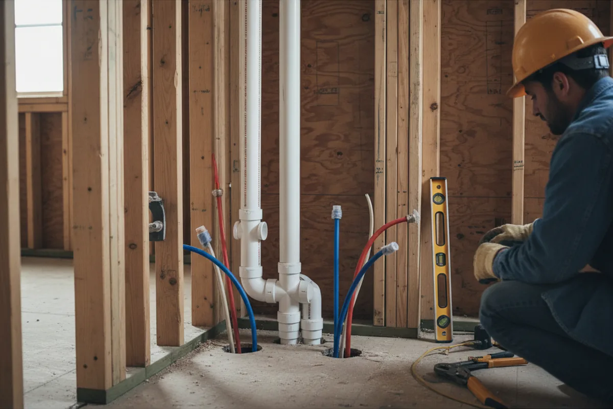 Drain and supply rough-in during Sump Pump Repair in Barnstable